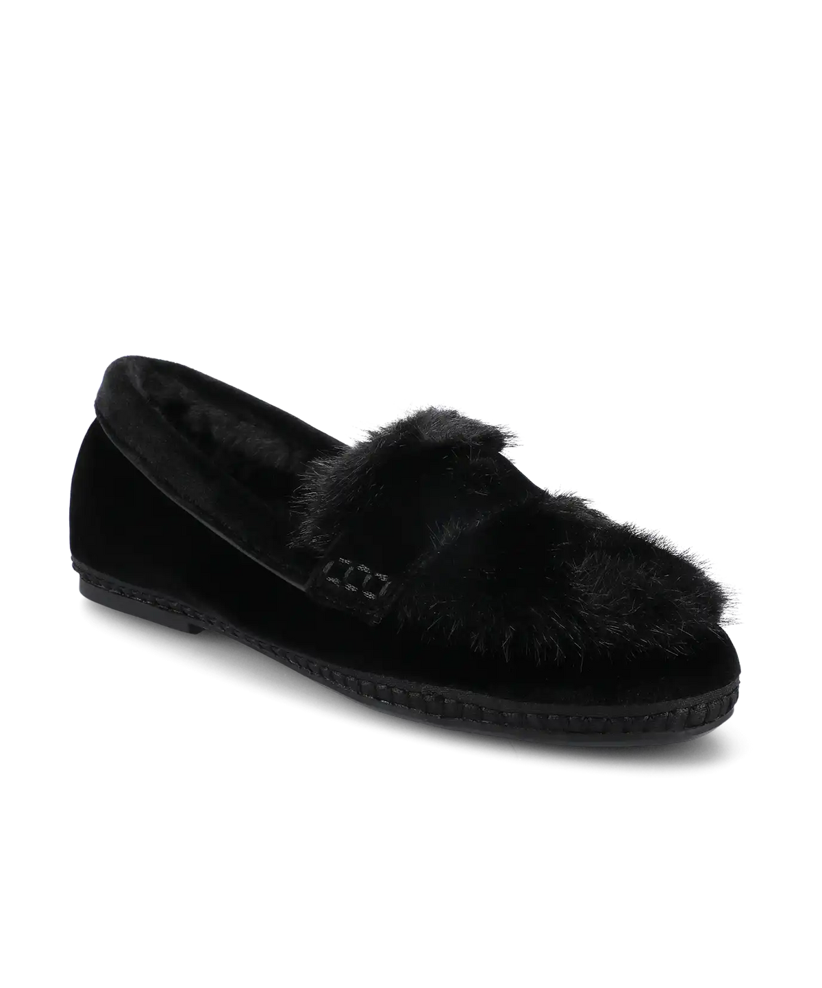 The Heron Loafer Cozy - Black Velvet Faux Fur