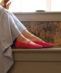 The Hummingbird Mary Jane - Hot Pink Woven Satin