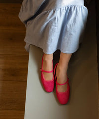 The Hummingbird Mary Jane - Hot Pink Woven Satin